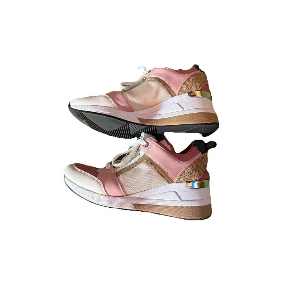 Michael Kors Georgie Mixed Media Trainers Womens 6.5 Pink Cream Wedge - Picture 5 of 13